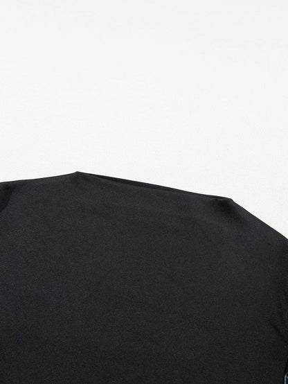 Elegant Black Faux Leather Puff Sleeve Top with Stand Neck