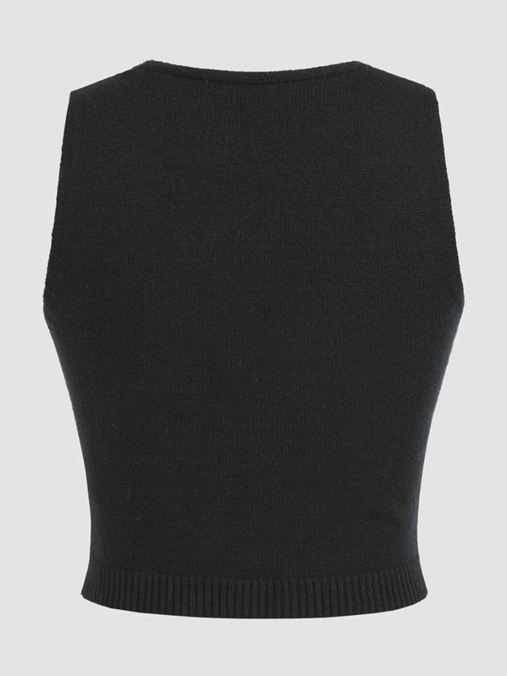 Elegant Black Floral Embroidered Sleeveless Vest Sweater