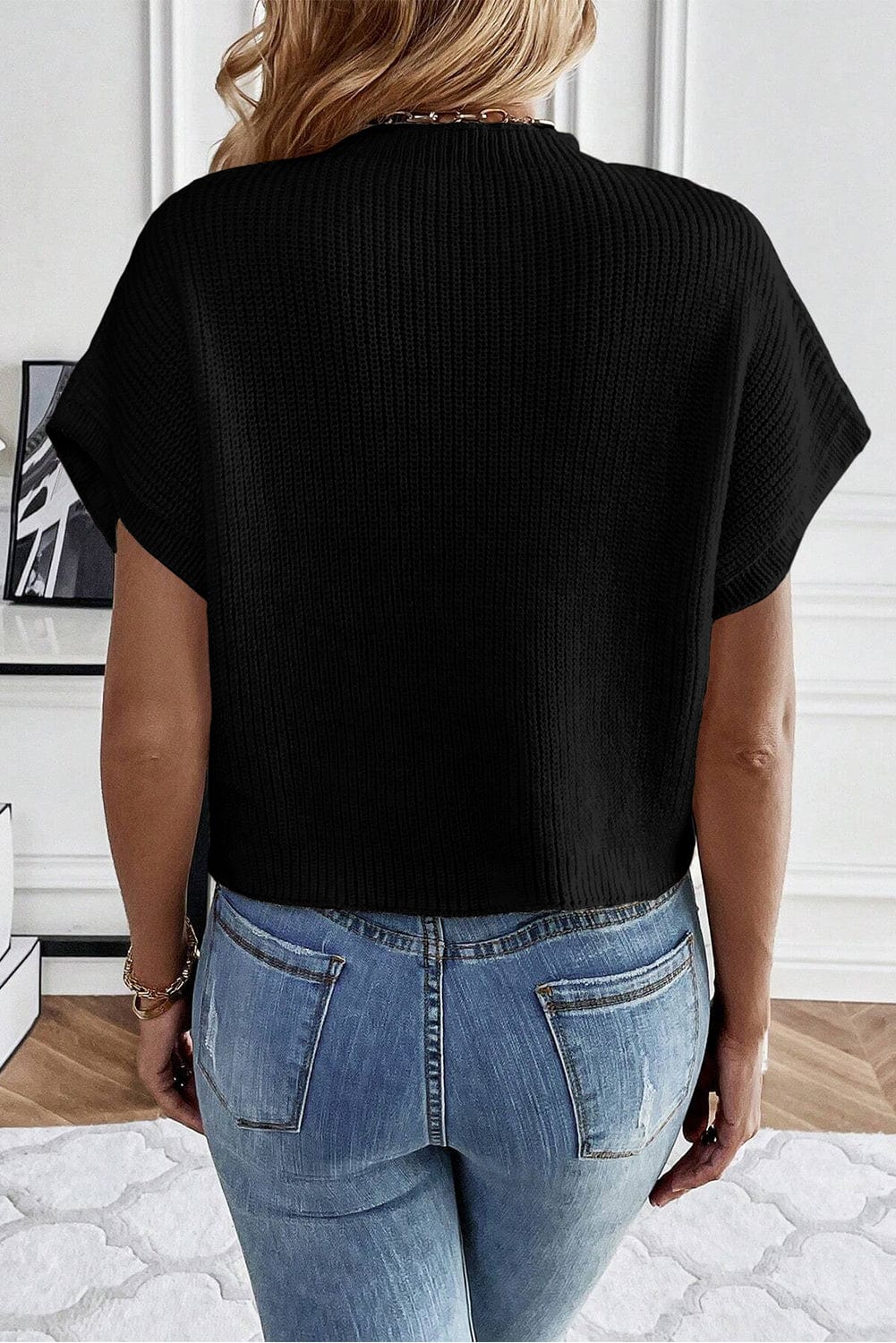 Elegant Black Floral Embroidered Sweater Top