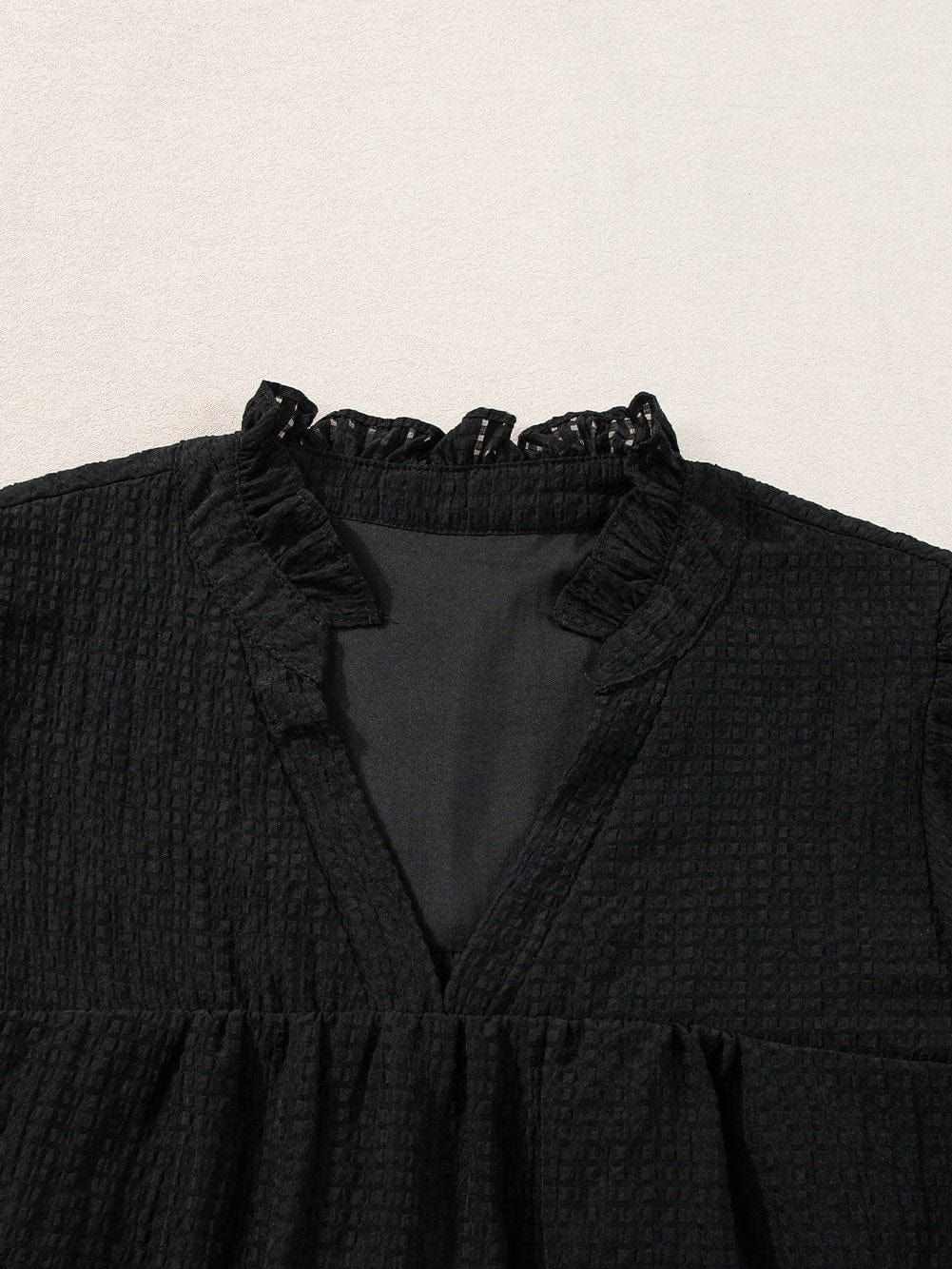 Elegant Black Floral Embroidered V-Neck Puff Sleeve Blouse