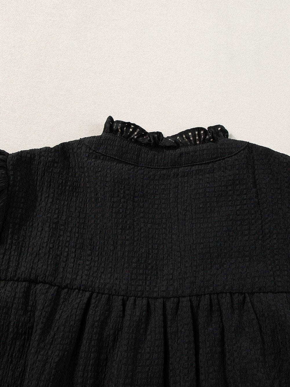 Elegant Black Floral Embroidered V-Neck Puff Sleeve Blouse