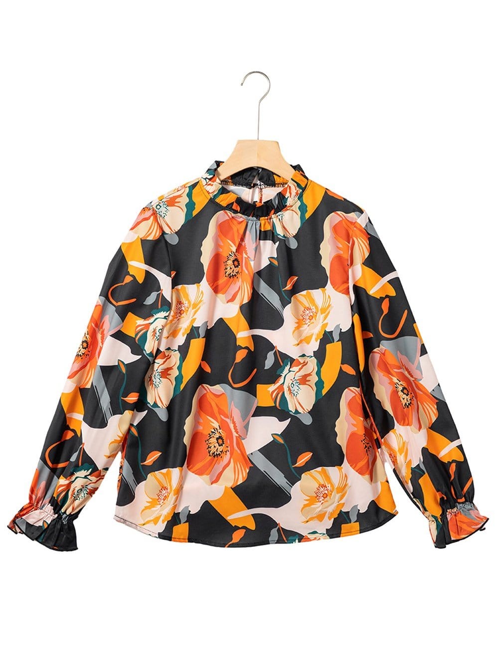 Elegant Black Floral Mock Neck Top