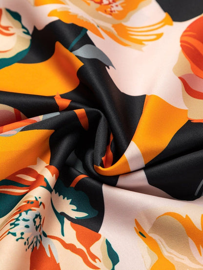 Elegant Black Floral Mock Neck Top