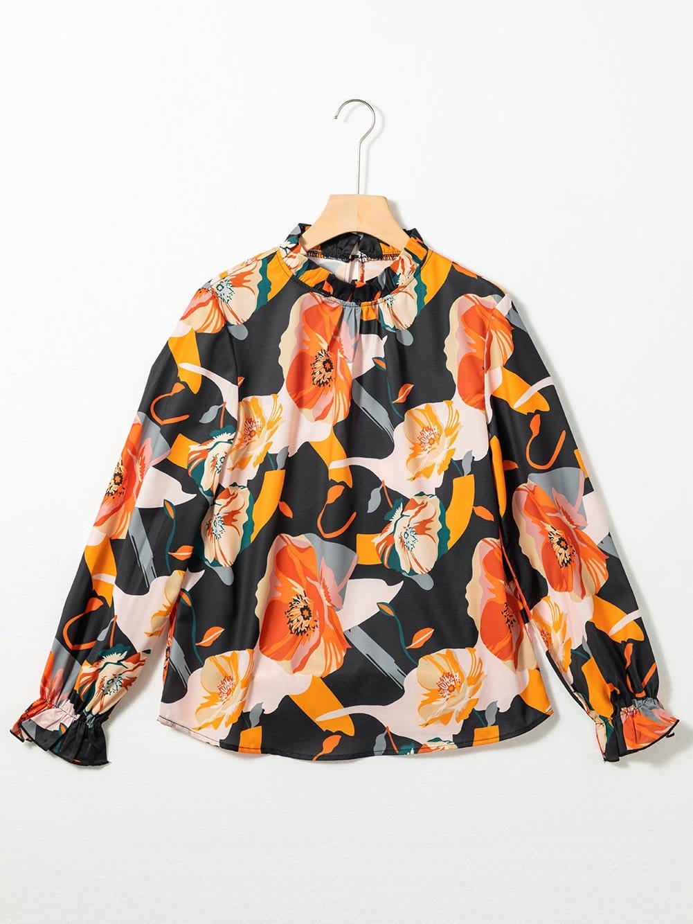 Elegant Black Floral Mock Neck Top