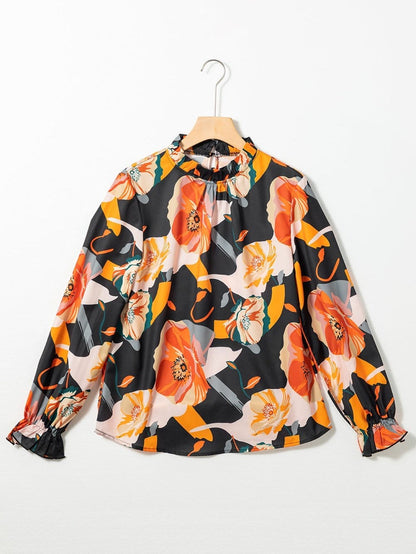 Elegant Black Floral Mock Neck Top