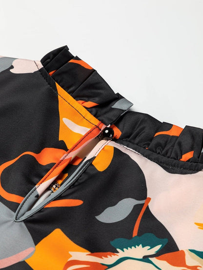 Elegant Black Floral Mock Neck Top