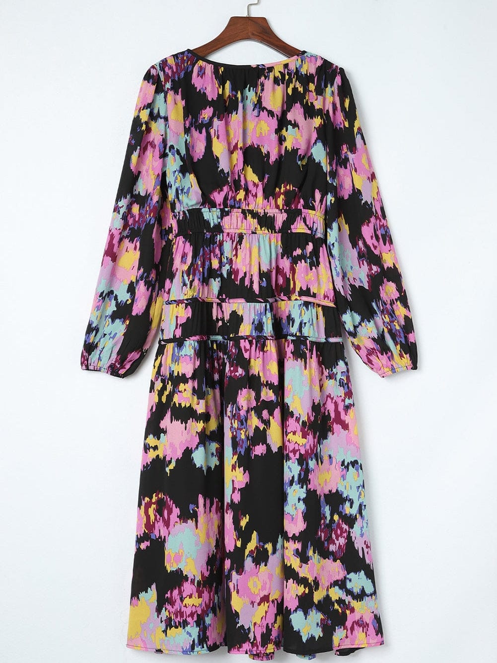 Elegant Black Floral Print Maxi Dress with Pleated Details