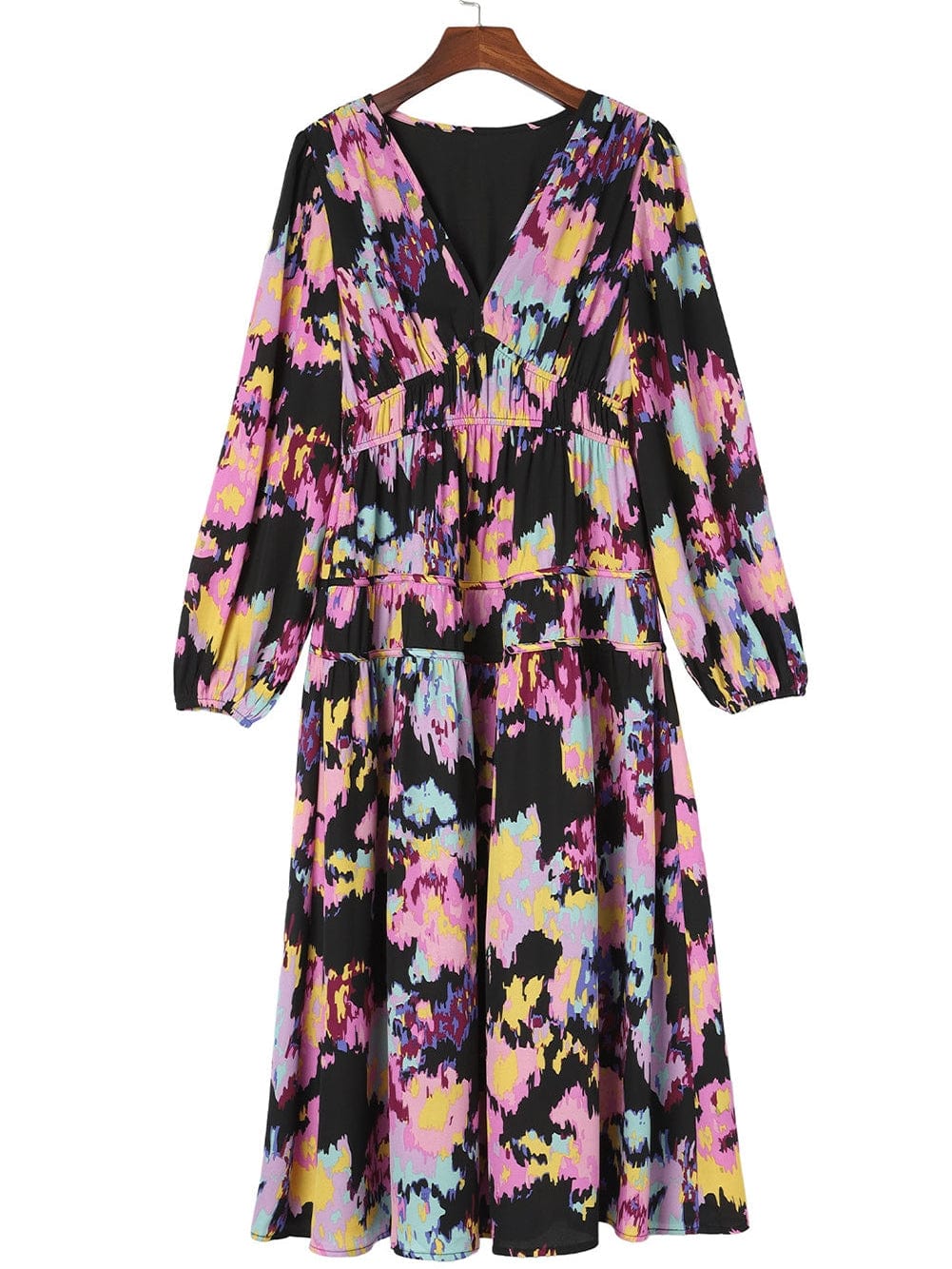 Elegant Black Floral Print Maxi Dress with Pleated Details