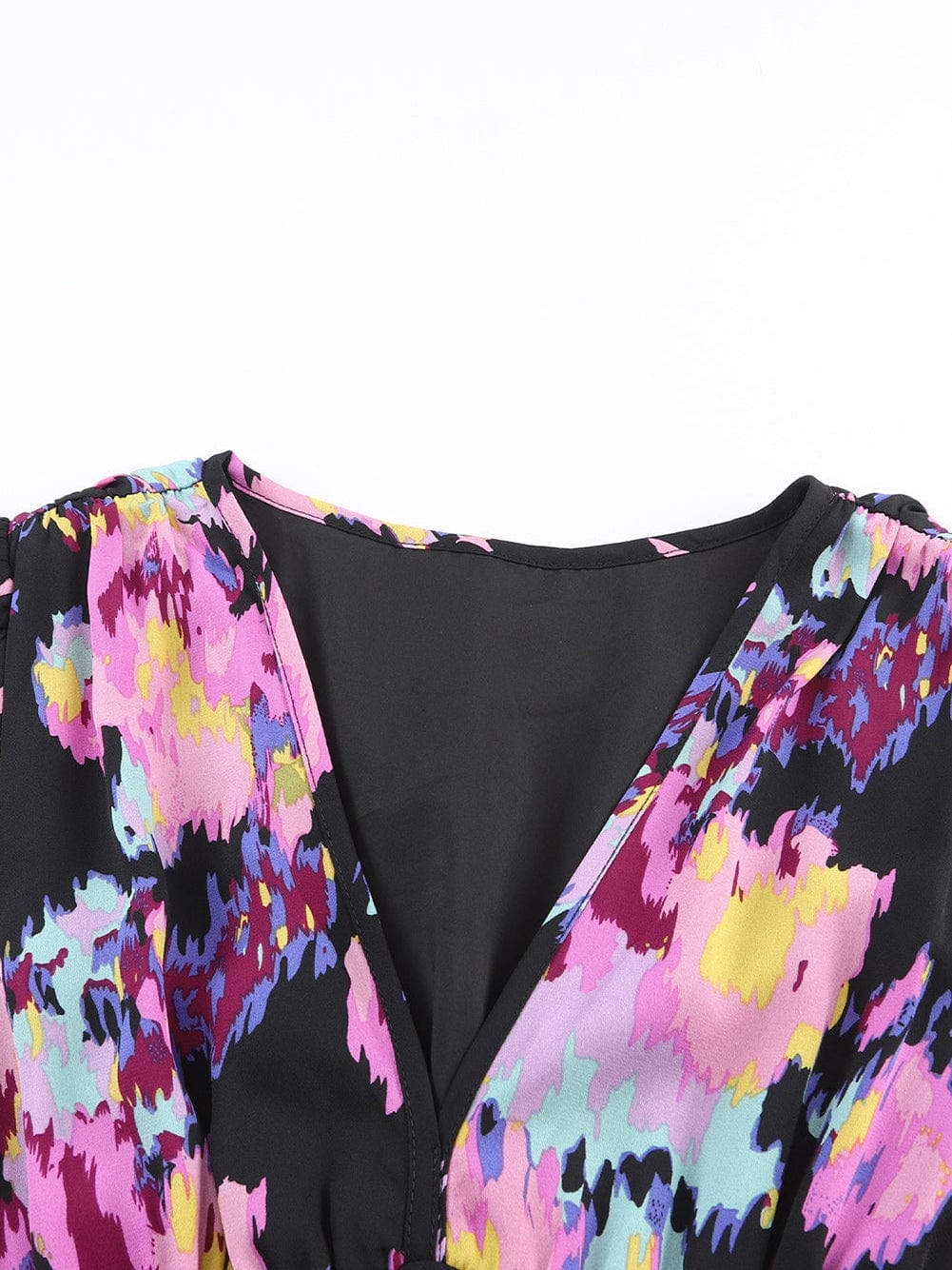 Elegant Black Floral Print Maxi Dress with Pleated Details