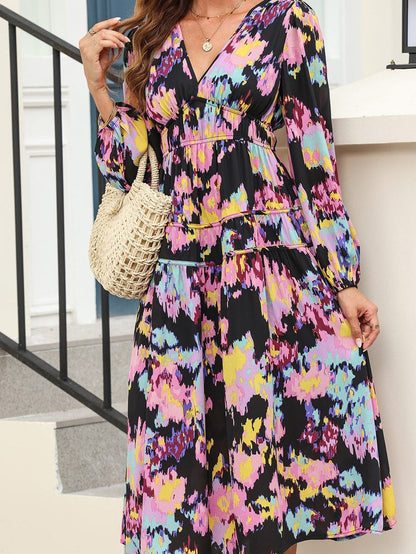 Elegant Black Floral Print Maxi Dress with Pleated Details