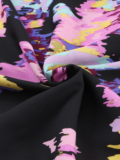 Elegant Black Floral Print Maxi Dress with Pleated Details