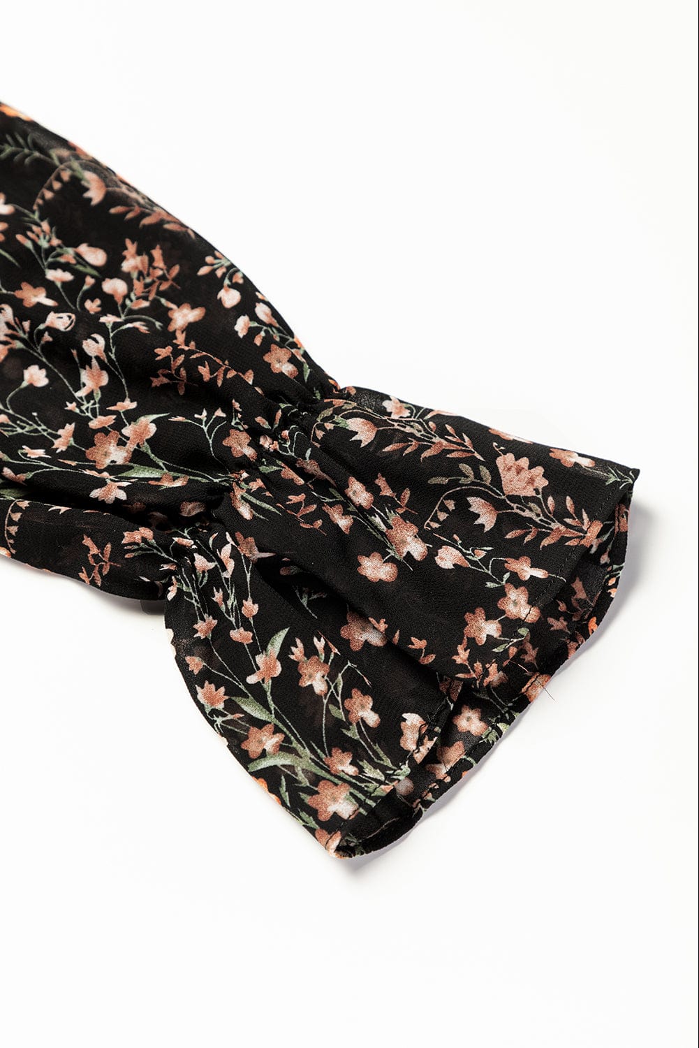 Elegant Black Floral Print V-Neck Puff Sleeve Mini Dress with Ruffles