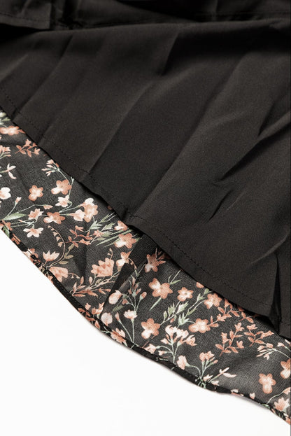 Elegant Black Floral Print V-Neck Puff Sleeve Mini Dress with Ruffles