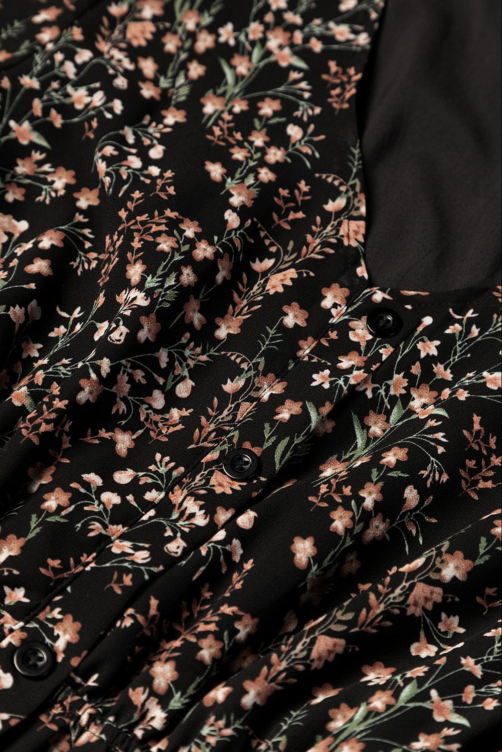 Elegant Black Floral Print V-Neck Puff Sleeve Mini Dress with Ruffles