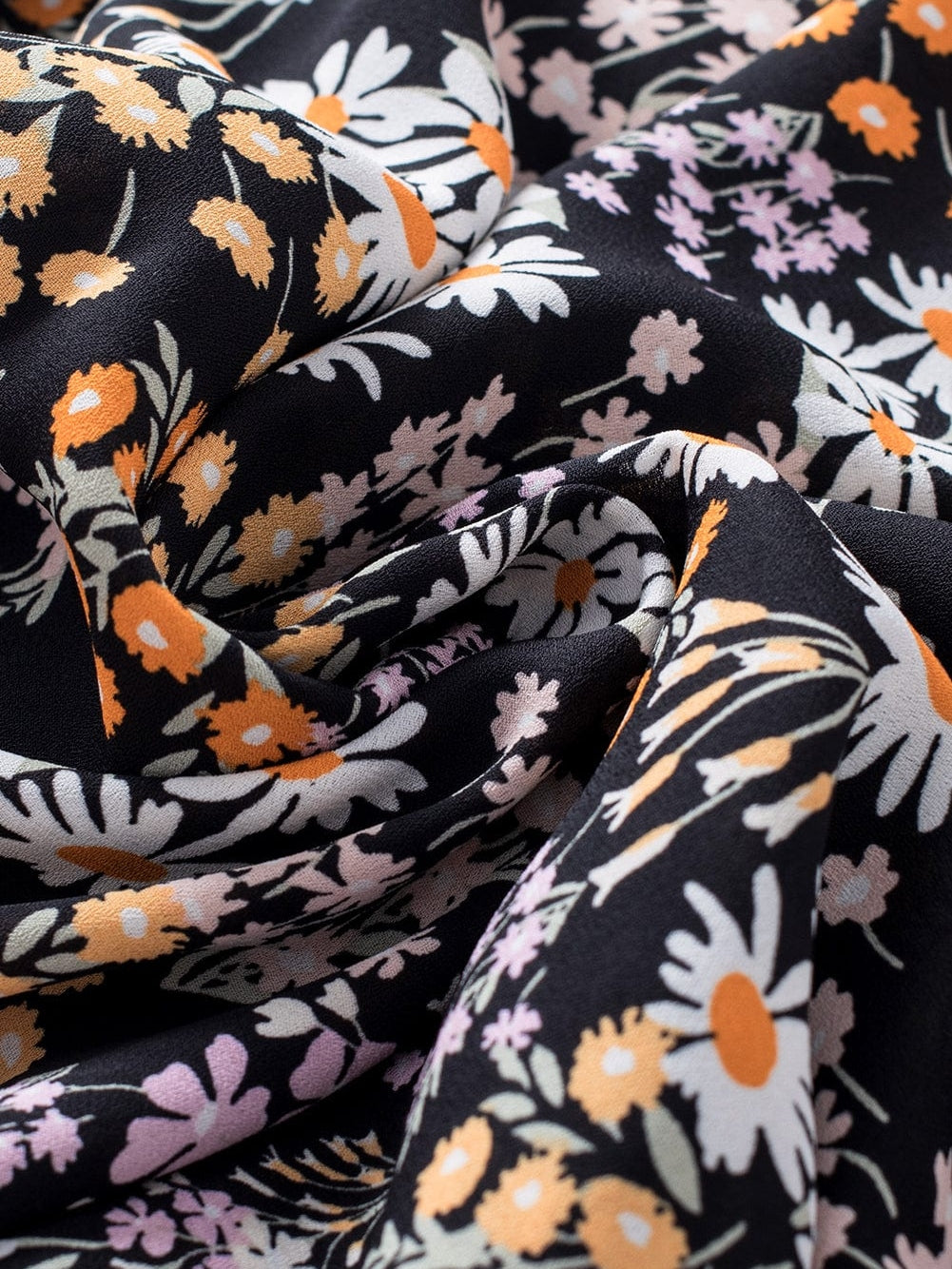 Elegant Black Floral Ruffle V Neck Blouse with Drawstring