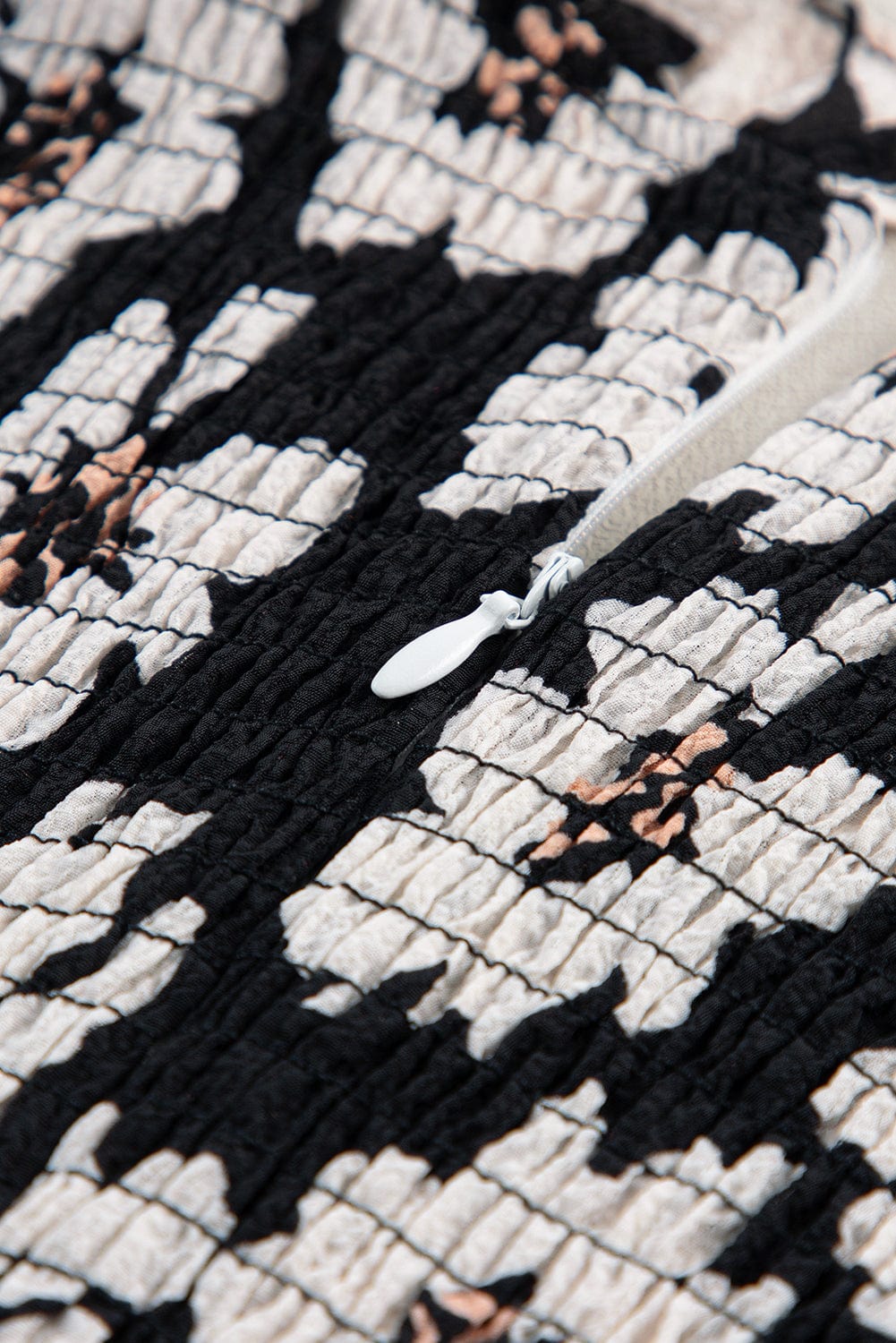 Elegant Black Floral Smocked Mini Dress with Puff Sleeves