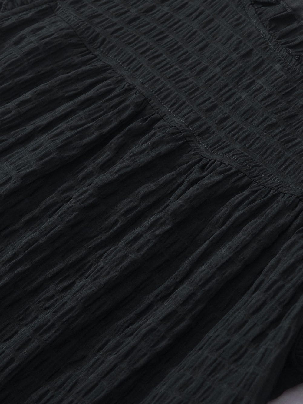 Elegant Black Frilled Texture Flutter Sleeve Top