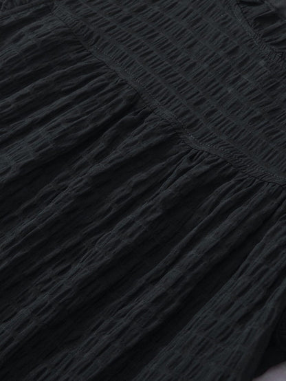 Elegant Black Frilled Texture Flutter Sleeve Top