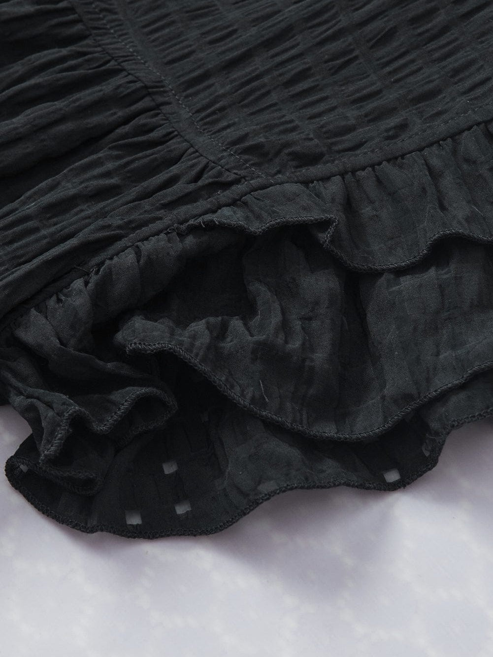 Elegant Black Frilled Texture Flutter Sleeve Top