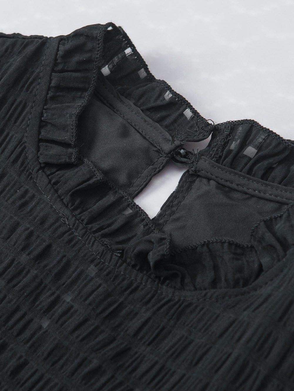 Elegant Black Frilled Texture Flutter Sleeve Top