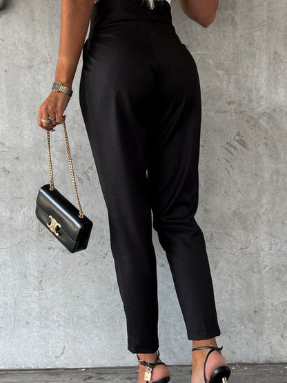 Elegant Black High Waist Tapered Button Pants