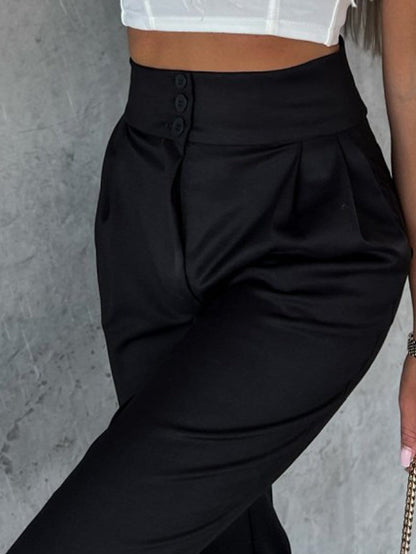 Elegant Black High Waist Tapered Button Pants