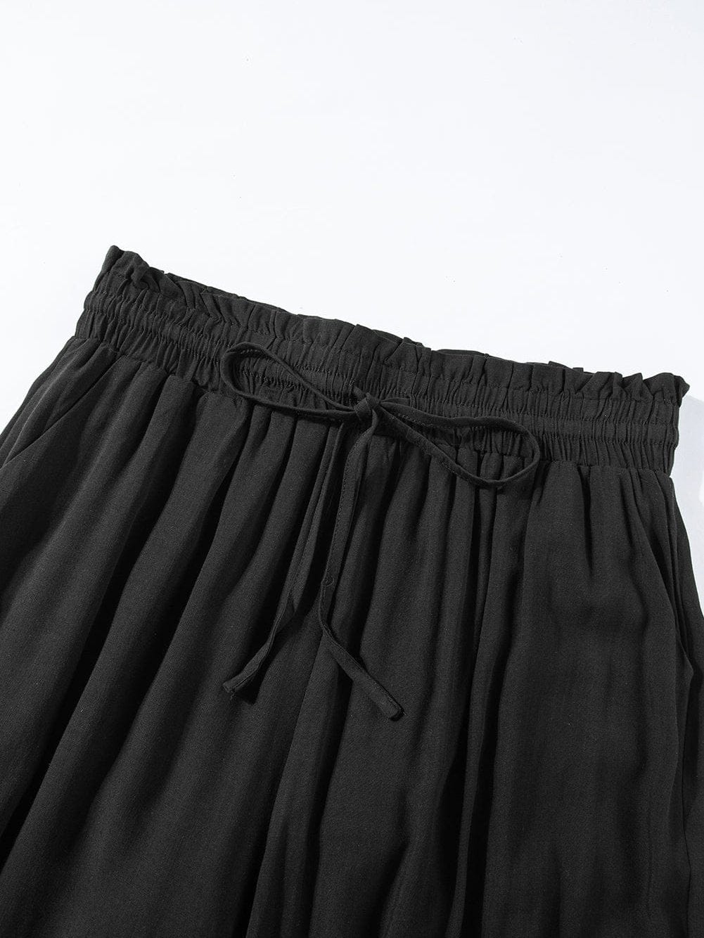 Elegant Black High Waist Wide Leg Pants with Drawstring Detail