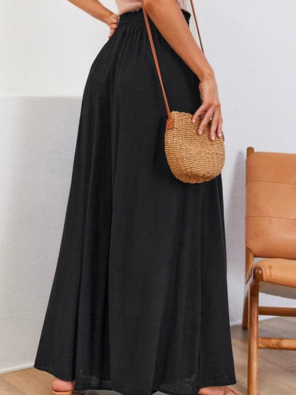 Elegant Black High Waist Wide Leg Pants with Drawstring Detail