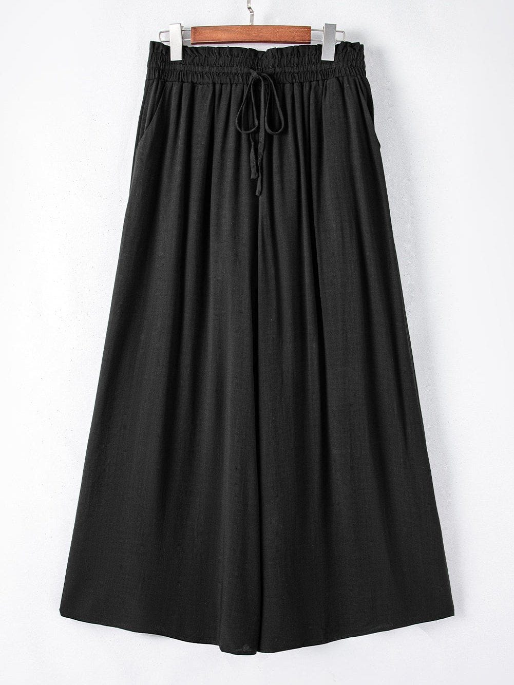 Elegant Black High Waist Wide Leg Pants with Drawstring Detail