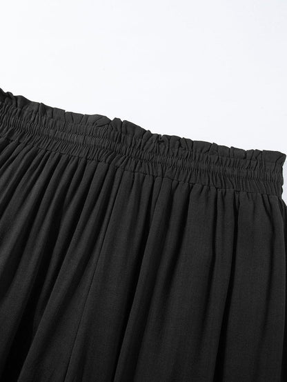Elegant Black High Waist Wide Leg Pants with Drawstring Detail