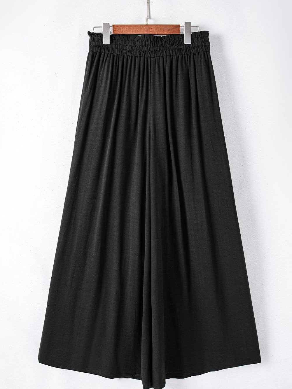 Elegant Black High Waist Wide Leg Pants with Drawstring Detail