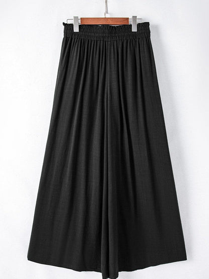 Elegant Black High Waist Wide Leg Pants with Drawstring Detail
