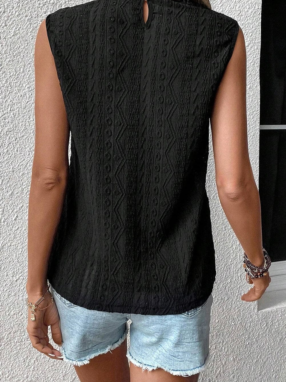 Elegant Black Lace Crochet Keyhole Back Top