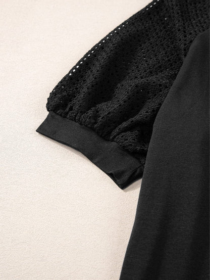 Elegant Black Lace Detail Pointelle Half Sleeve Tee