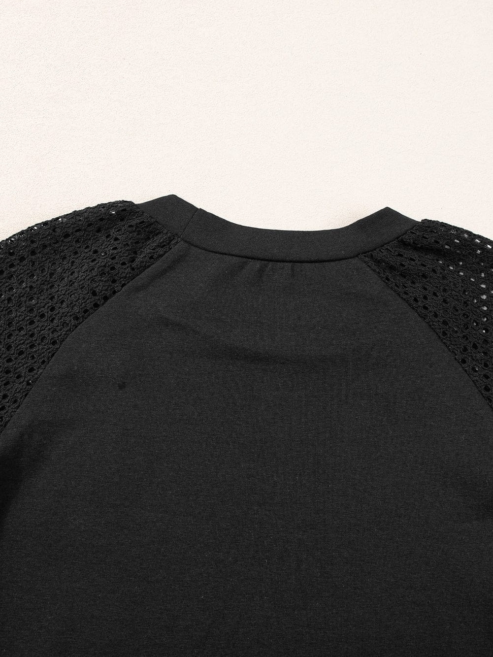 Elegant Black Lace Detail Pointelle Half Sleeve Tee