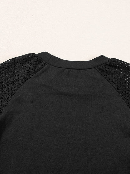 Elegant Black Lace Detail Pointelle Half Sleeve Tee