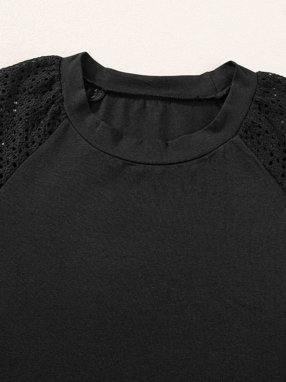 Elegant Black Lace Detail Pointelle Half Sleeve Tee