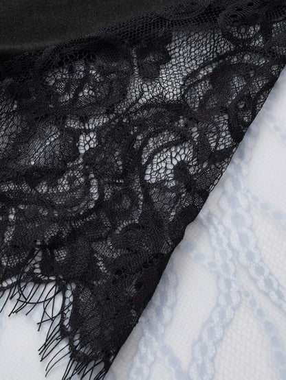 Elegant Black Lace Sleeve V Neck Babydoll Top