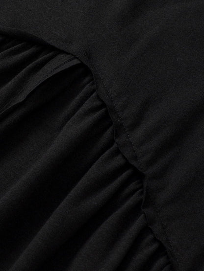 Elegant Black Lace Sleeve V Neck Babydoll Top