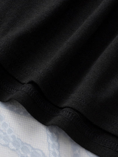 Elegant Black Lace Sleeve V Neck Babydoll Top