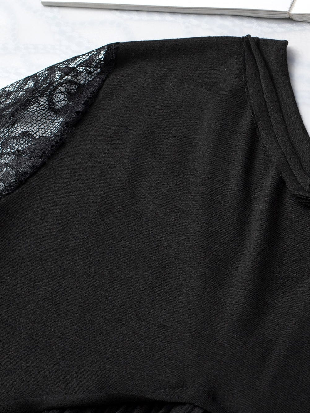 Elegant Black Lace Sleeve V Neck Babydoll Top