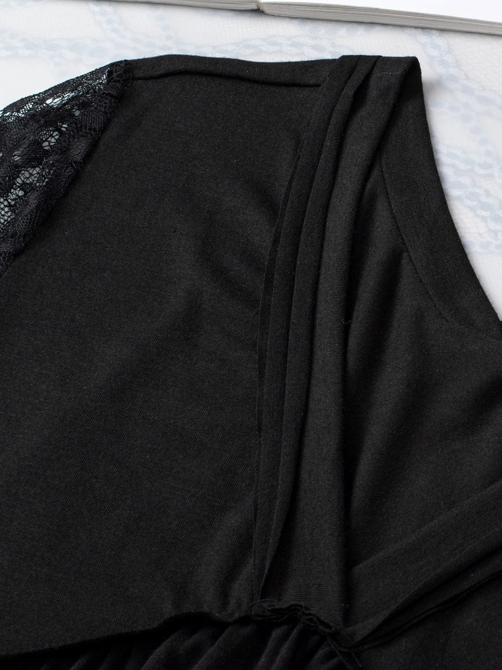 Elegant Black Lace Sleeve V Neck Babydoll Top