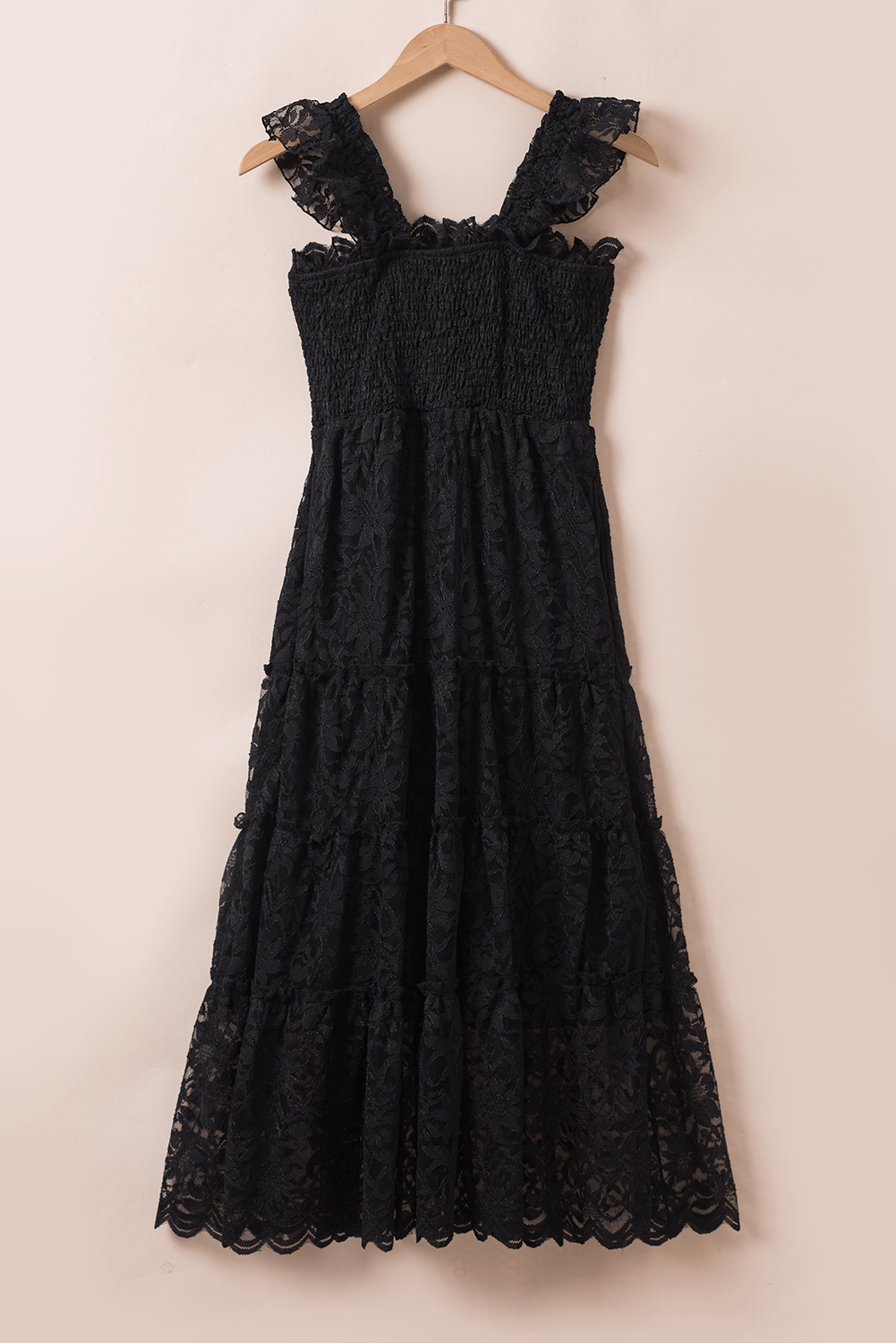 Elegant Black Lace Tiered Midi Dress