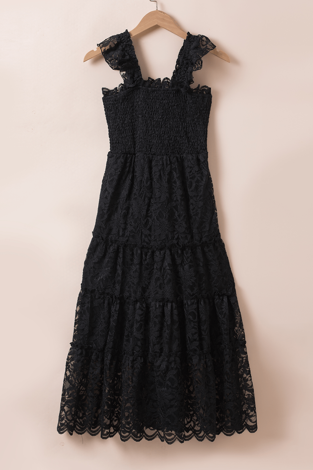 Elegant Black Lace Tiered Midi Dress