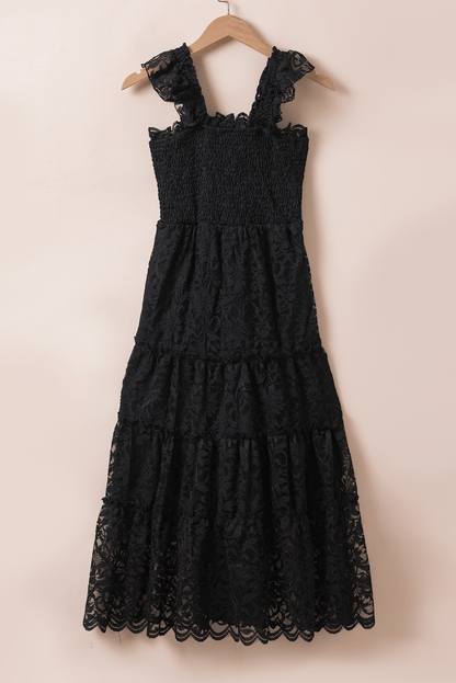 Elegant Black Lace Tiered Midi Dress