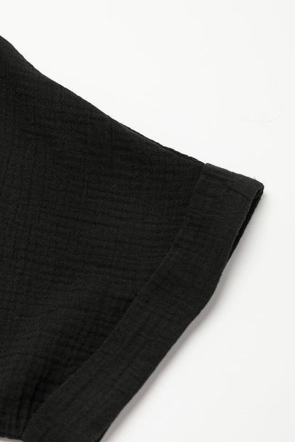 Elegant Black Lace V Neck Mini Dress with Folded Sleeves