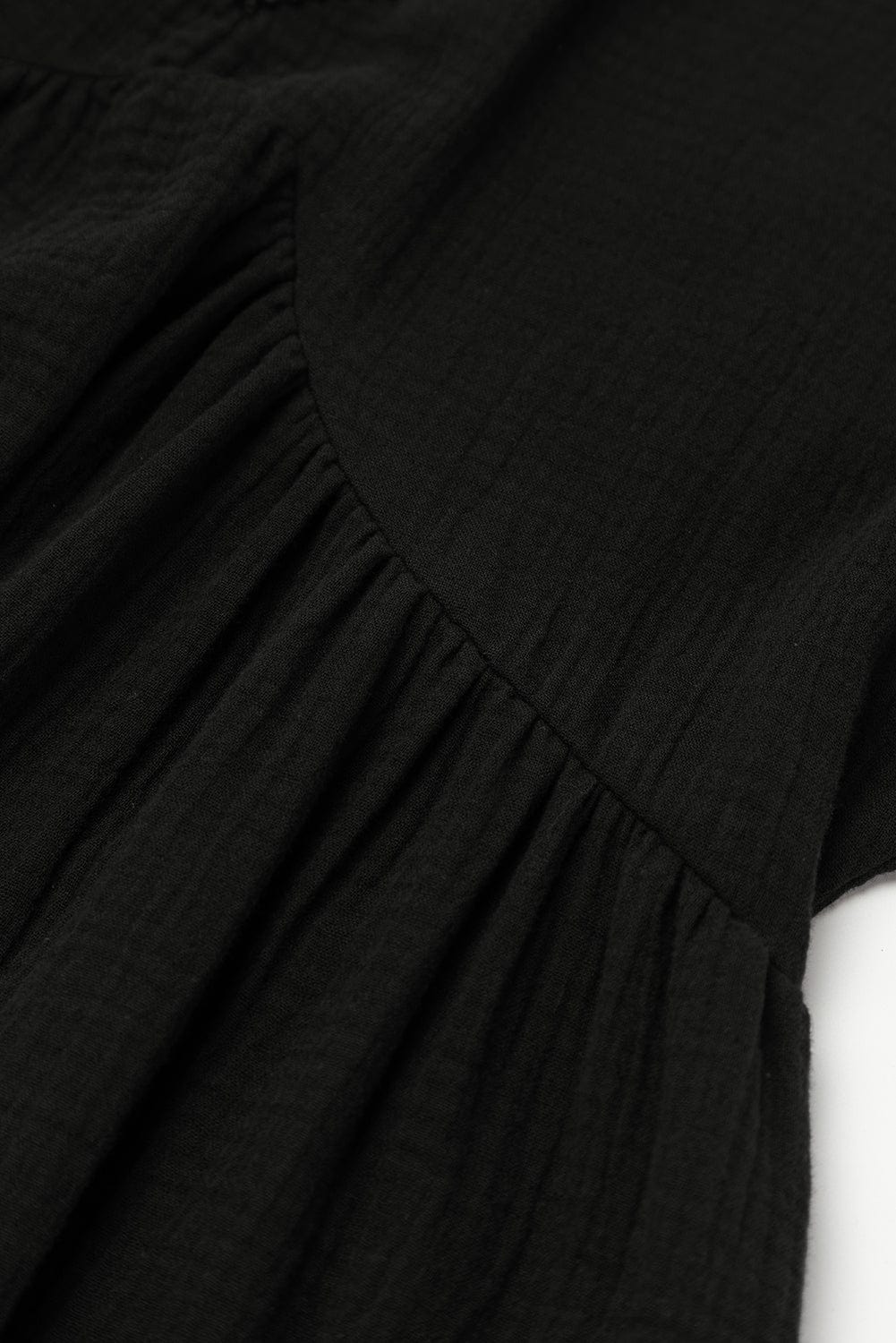 Elegant Black Lace V Neck Mini Dress with Folded Sleeves