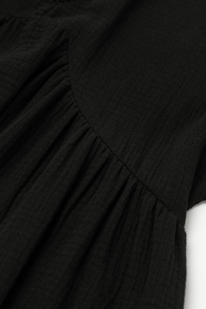 Elegant Black Lace V Neck Mini Dress with Folded Sleeves