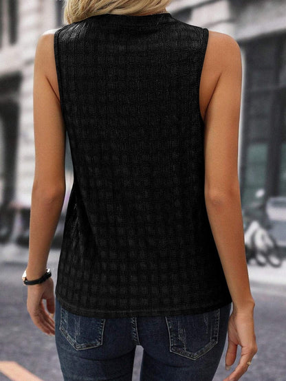 Elegant Black Lattice Textured Sleeveless Top