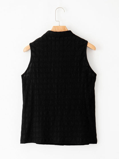 Elegant Black Lattice Textured Sleeveless Top